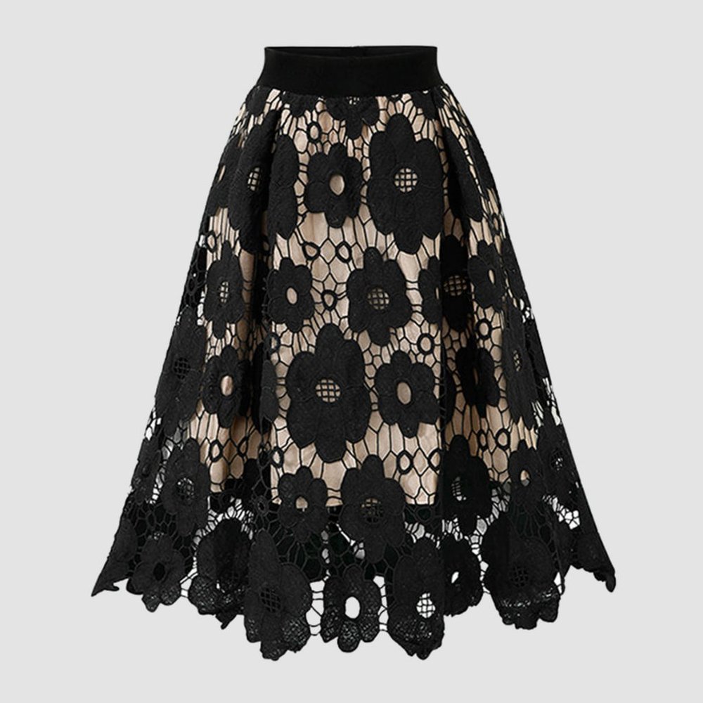 Passion of Essence Black Floral Lace Mini Skirt
